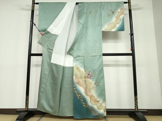平和屋着物●訪問着　刺繍　立波草花文　暈し染め　金銀彩　正絹　逸品　DAAY5299ud