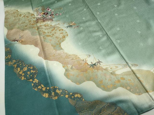 平和屋着物●訪問着　刺繍　立波草花文　暈し染め　金銀彩　正絹　逸品　DAAY5299ud