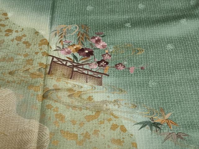 平和屋着物●訪問着　刺繍　立波草花文　暈し染め　金銀彩　正絹　逸品　DAAY5299ud