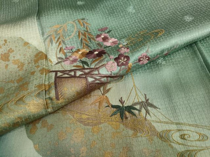 平和屋着物●訪問着　刺繍　立波草花文　暈し染め　金銀彩　正絹　逸品　DAAY5299ud