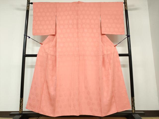 平和屋着物●上質な色無地　亀甲花地紋　甚三紅色　正絹　逸品　DAAY5360ud