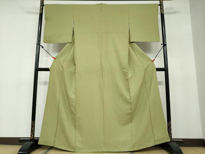 平和屋着物●上質な色無地 花唐草地紋 青丹色 正絹 逸品 DAAY5363ud