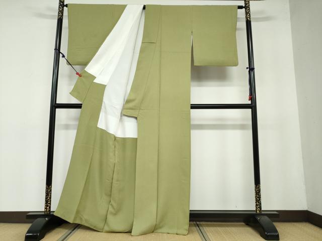 平和屋着物●上質な色無地 花唐草地紋 青丹色 正絹 逸品 DAAY5363ud
