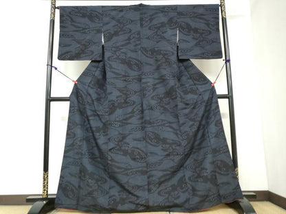 平和屋着物●結城紬 80亀甲 流水文 正絹 逸品 DAAY5399ud