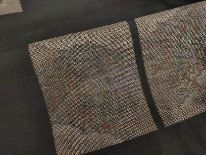 平和屋着物●本場大島紬 9マルキ 地空き 色紙風景草花文 正絹 逸品 DAAY5403ud