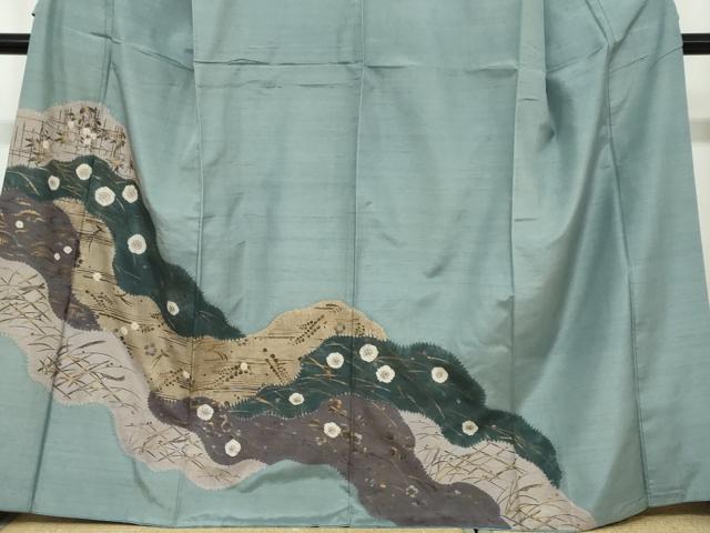 平和屋着物●訪問着 紬地 絞り 道長草花文 金銀彩 正絹 逸品 DAAY5406ud