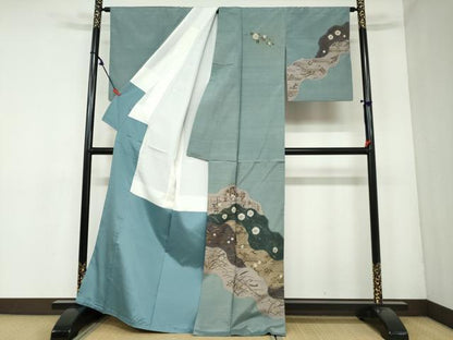 平和屋着物●訪問着 紬地 絞り 道長草花文 金銀彩 正絹 逸品 DAAY5406ud