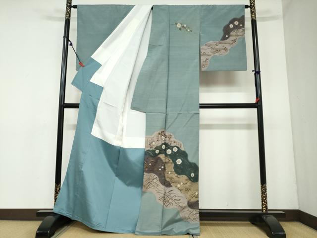 平和屋着物●訪問着 紬地 絞り 道長草花文 金銀彩 正絹 逸品 DAAY5406ud