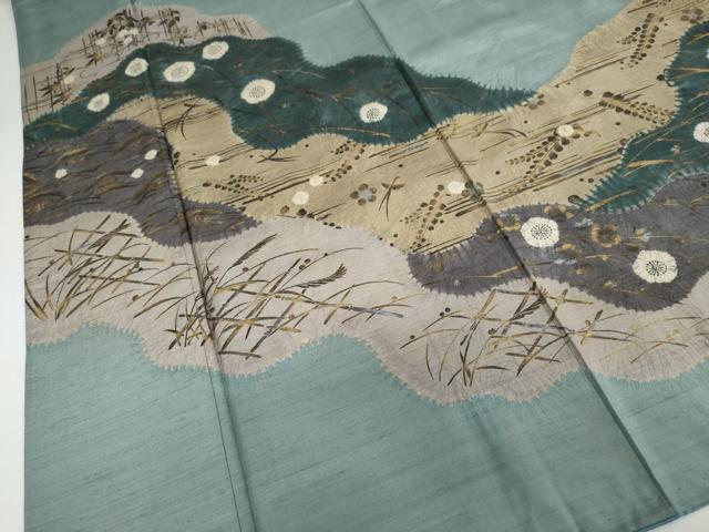 平和屋着物●訪問着 紬地 絞り 道長草花文 金銀彩 正絹 逸品 DAAY5406ud