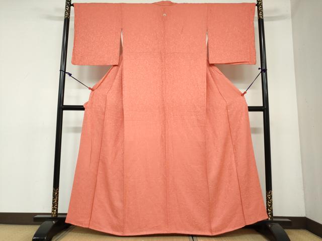 平和屋着物●上質な色無地　草花地紋　赤丹色　正絹　逸品　DAAY5413ud