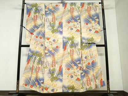 平和屋着物●アンティーク 大正ロマン 小振袖 立波草花文 正絹 逸品 DAAY5442ud
