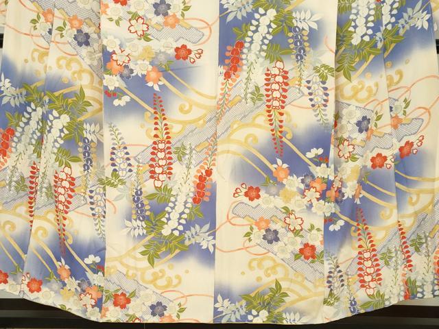 平和屋着物●アンティーク 大正ロマン 小振袖 立波草花文 正絹 逸品 DAAY5442ud