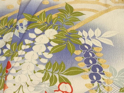 平和屋着物●アンティーク 大正ロマン 小振袖 立波草花文 正絹 逸品 DAAY5442ud