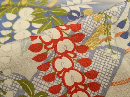 平和屋着物●アンティーク 大正ロマン 小振袖 立波草花文 正絹 逸品 DAAY5442ud