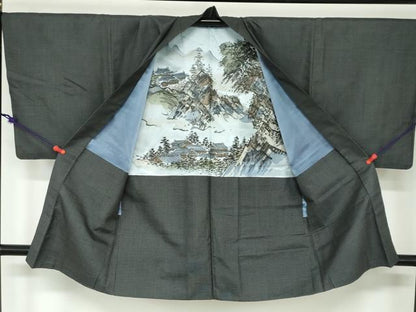 平和屋着物●男性　紬　アンサンブル　100亀甲　正絹　逸品　DAAY5449ud