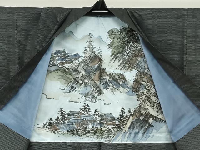 平和屋着物●男性　紬　アンサンブル　100亀甲　正絹　逸品　DAAY5449ud