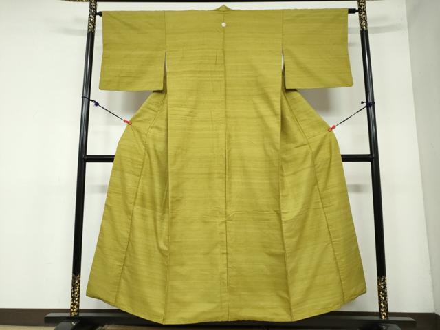 平和屋着物●結城紬　鶯色　正絹　逸品　DAAY5468ud