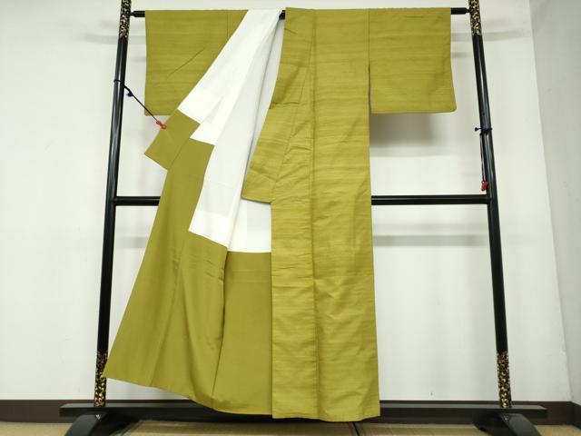 平和屋着物●結城紬　鶯色　正絹　逸品　DAAY5468ud