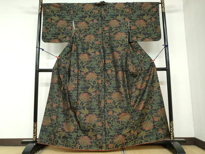 平和屋着物●本場大島紬　洋花文　正絹　逸品　未使用　DAAY5469ud
