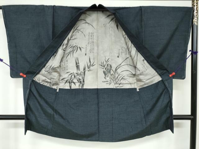 平和屋着物●男性 紬 アンサンブル 幾何学文様 正絹 逸品 未使用 DAAY5492ud
