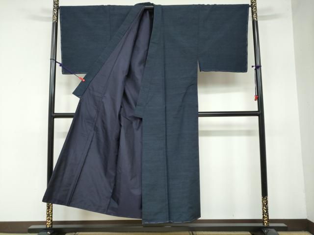 平和屋着物●男性　紬　アンサンブル　長羽織　鉄紺色　正絹　逸品　DAAY5499ud