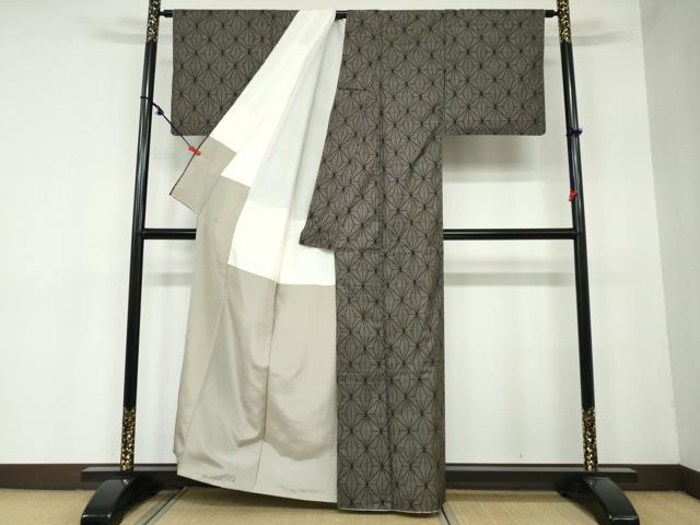 平和屋着物●本場奄美大島紬 7マルキ 麻の葉文様 反端付き 正絹 逸品 DAAY5507ud
