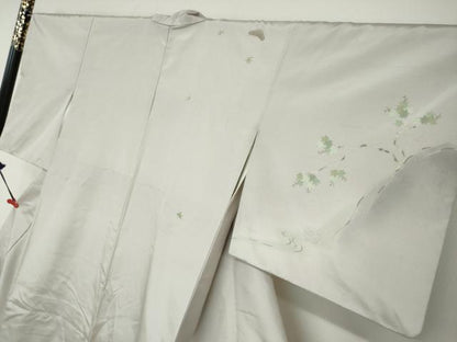 平和屋着物●訪問着 作家物 紬地 流水草花文 鈴乃屋扱い 正絹 逸品 DAAY5538ud