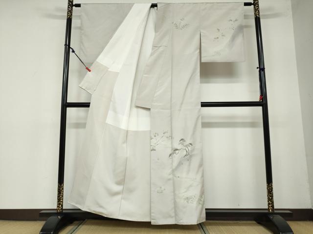 平和屋着物●訪問着 作家物 紬地 流水草花文 鈴乃屋扱い 正絹 逸品 DAAY5538ud