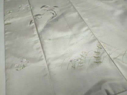 平和屋着物●訪問着 作家物 紬地 流水草花文 鈴乃屋扱い 正絹 逸品 DAAY5538ud