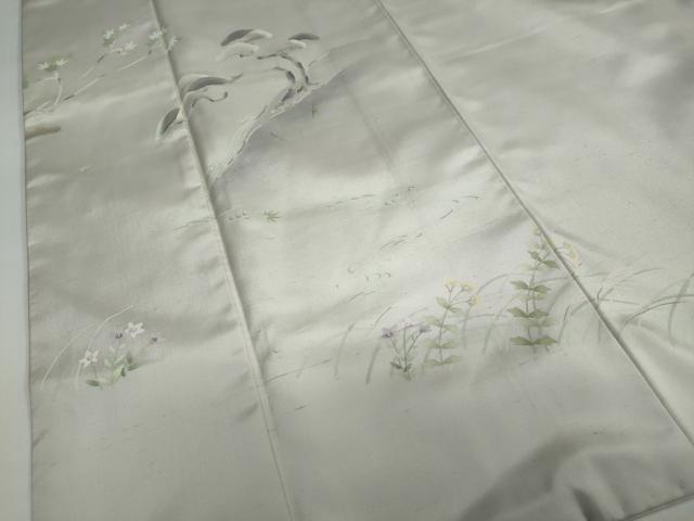 平和屋着物●訪問着 作家物 紬地 流水草花文 鈴乃屋扱い 正絹 逸品 DAAY5538ud