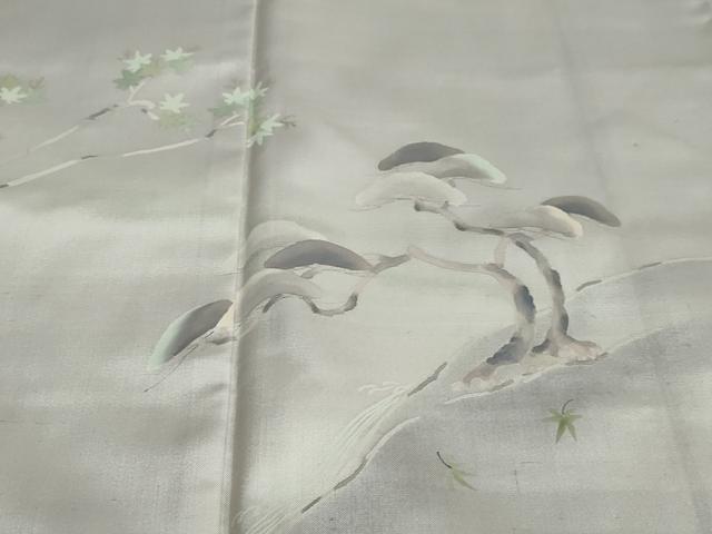 平和屋着物●訪問着 作家物 紬地 流水草花文 鈴乃屋扱い 正絹 逸品 DAAY5538ud