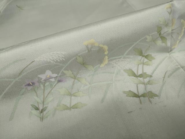 平和屋着物●訪問着 作家物 紬地 流水草花文 鈴乃屋扱い 正絹 逸品 DAAY5538ud