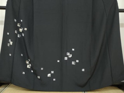 平和屋着物●訪問着 箔散らし草花文 黒地 金彩 正絹 逸品 DAAY5543ud