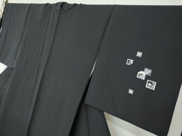 平和屋着物●訪問着 箔散らし草花文 黒地 金彩 正絹 逸品 DAAY5543ud
