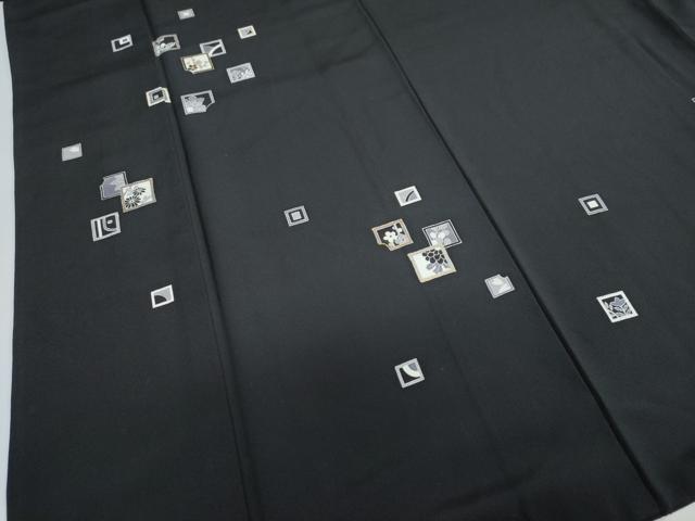 平和屋着物●訪問着 箔散らし草花文 黒地 金彩 正絹 逸品 DAAY5543ud