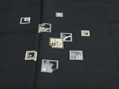 平和屋着物●訪問着 箔散らし草花文 黒地 金彩 正絹 逸品 DAAY5543ud