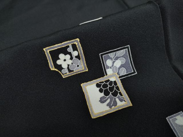 平和屋着物●訪問着 箔散らし草花文 黒地 金彩 正絹 逸品 DAAY5543ud