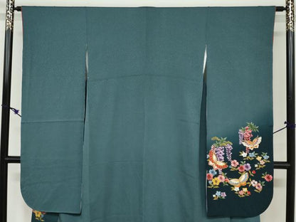 平和屋着物●豪華振袖・長襦袢（無双仕立て）・袋帯セット　総刺繍　駒刺繍　花蝶文　暈し染め　金糸　正絹　逸品　DAAY5564ud
