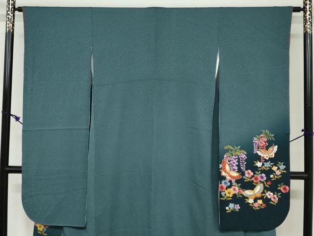 平和屋着物●豪華振袖・長襦袢（無双仕立て）・袋帯セット　総刺繍　駒刺繍　花蝶文　暈し染め　金糸　正絹　逸品　DAAY5564ud
