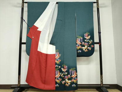 平和屋着物●豪華振袖・長襦袢（無双仕立て）・袋帯セット　総刺繍　駒刺繍　花蝶文　暈し染め　金糸　正絹　逸品　DAAY5564ud