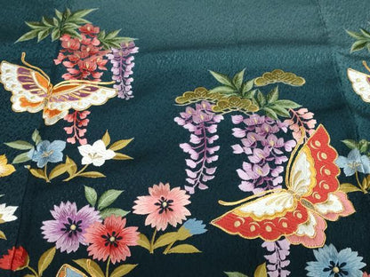 平和屋着物●豪華振袖・長襦袢（無双仕立て）・袋帯セット　総刺繍　駒刺繍　花蝶文　暈し染め　金糸　正絹　逸品　DAAY5564ud