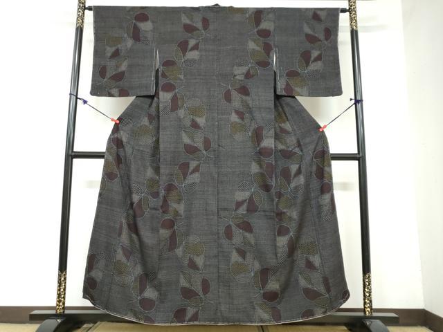 平和屋着物●結城ちぢみ　80亀甲　舞葉間道　正絹　逸品　未使用　DAAY5589ud
