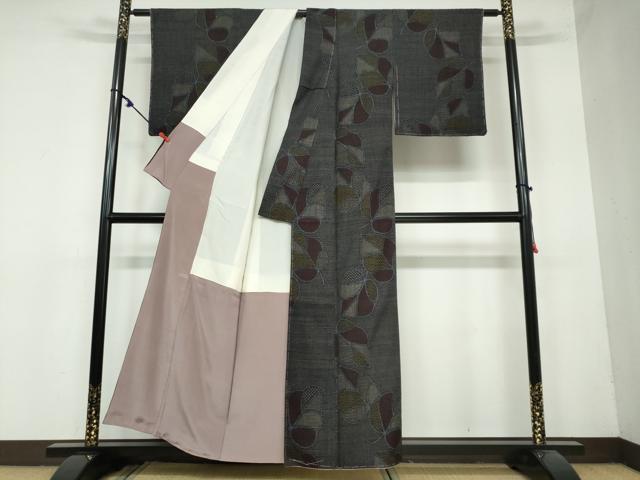 平和屋着物●結城ちぢみ　80亀甲　舞葉間道　正絹　逸品　未使用　DAAY5589ud