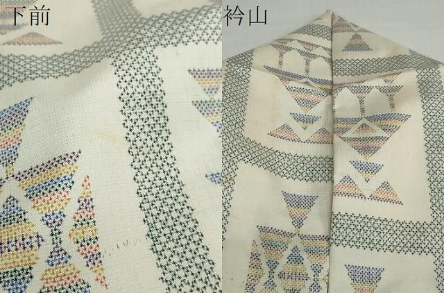 平和屋着物●本場大島紬　白大島　７マルキ　幾何学文様　正絹　逸品　DAAY5603ud