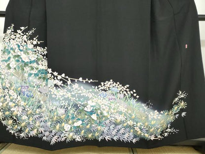 平和屋着物●本加賀友禅作家　菊田宏幸　黒留袖　草花文　暈し染め　正絹　逸品　DAAY5614ud