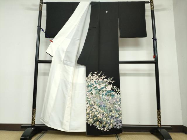 平和屋着物●本加賀友禅作家　菊田宏幸　黒留袖　草花文　暈し染め　正絹　逸品　DAAY5614ud