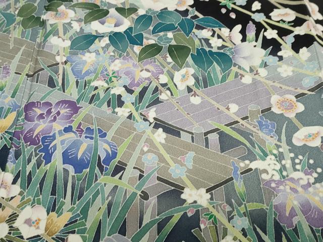 平和屋着物●本加賀友禅作家　菊田宏幸　黒留袖　草花文　暈し染め　正絹　逸品　DAAY5614ud