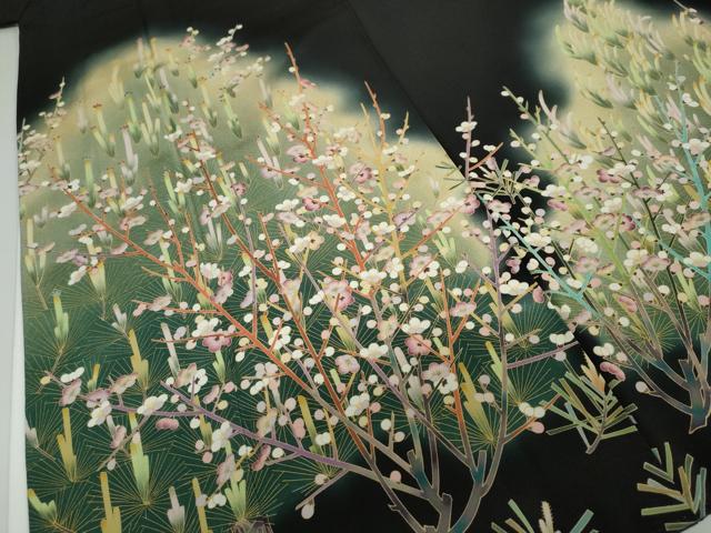 平和屋着物●豪華黒留袖 友禅 作家物 枝梅松文 暈し染め 正絹 逸品 DAAY5619ud