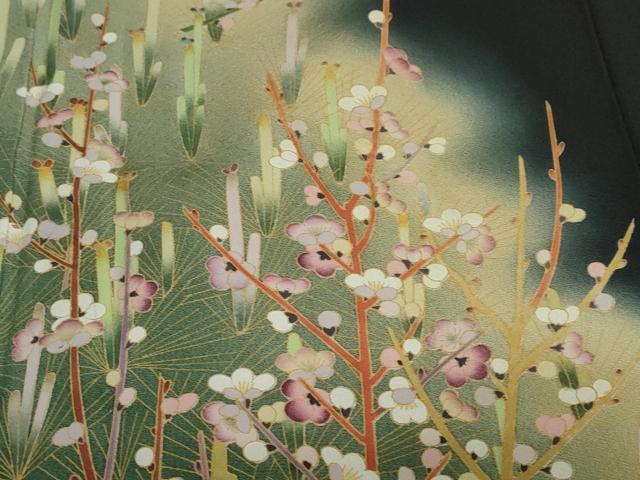 平和屋着物●豪華黒留袖 友禅 作家物 枝梅松文 暈し染め 正絹 逸品 DAAY5619ud