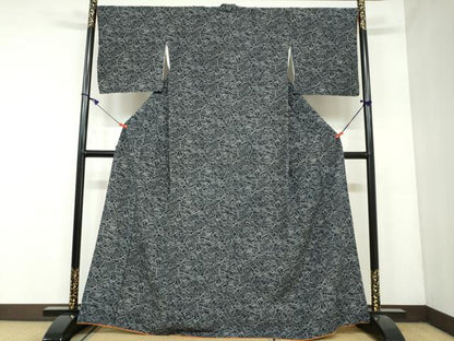平和屋着物●江戸小紋 冊子花鳥文 黒地 正絹 逸品 DAAY5641ud